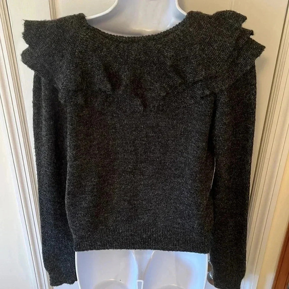 NWT Wool Blend Sweater Womens Large Gray Cropped Cottagecore Feminine Ruffle - Picture 5 of 16